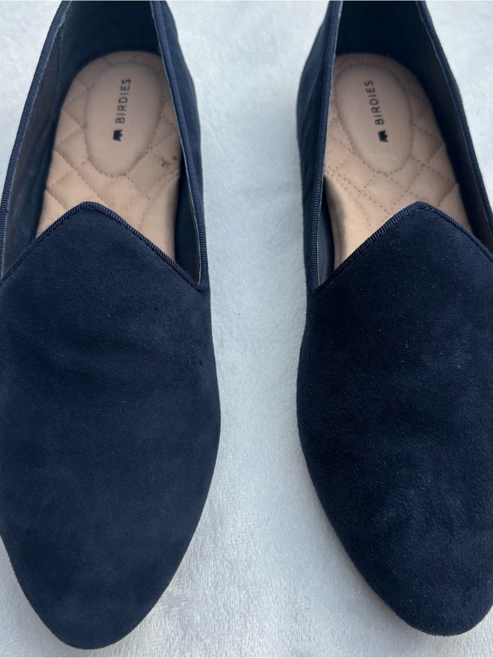 Birdies Navy Suede Slip-On Loafers
